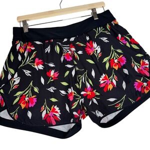 Lands End Black Floral Print‎ Quick Dry UPF50 Swim Shorts Women's 10P